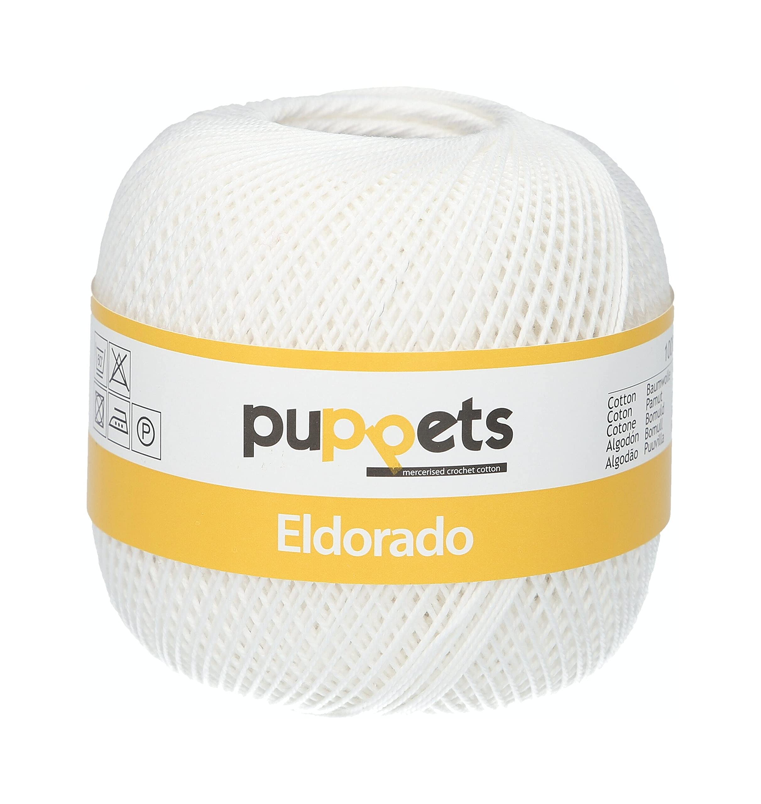 Puppets 4574006-07001 Crochet Yarn, 100% Cotton, 7001, Thickness 6, 100 g, 52 g