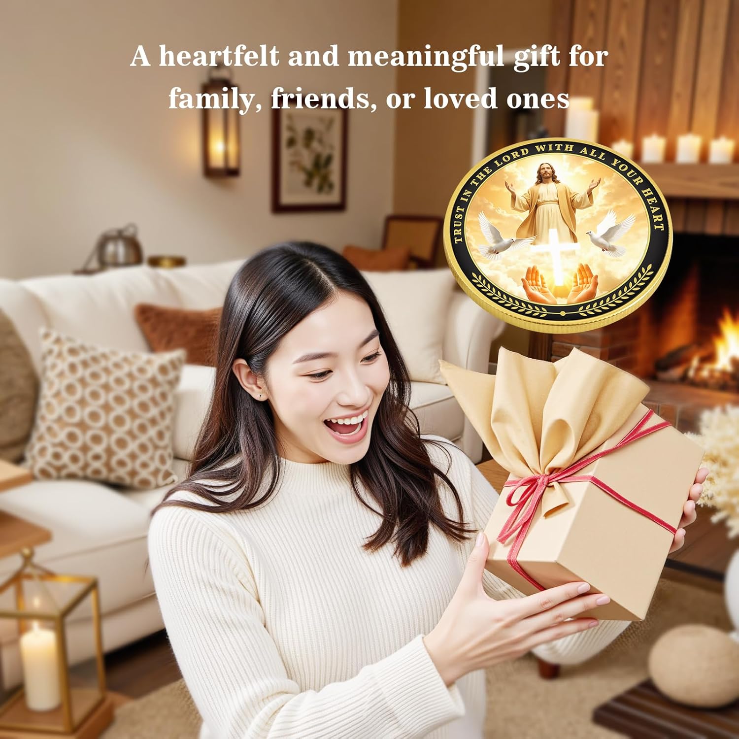 Trust in The Lord Challenge Coin Proverbs 3:5-6 Scripture Religious Token, Christian Medal Charm Inspirational Faith Baptism Gift