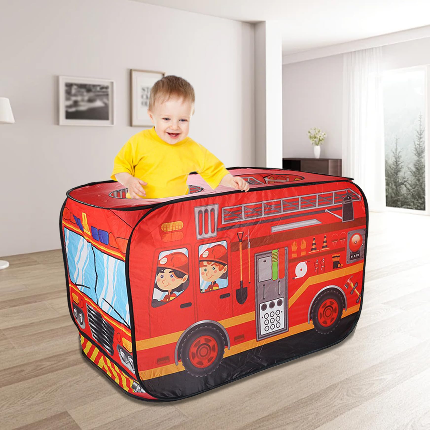 AwnsIMfreien Fire Truck Tent, up Tent for Kids Foldable Oxford Cloth Fire Truck with 3 Openings, 44x26x30 Inch Large up Play - Image 6