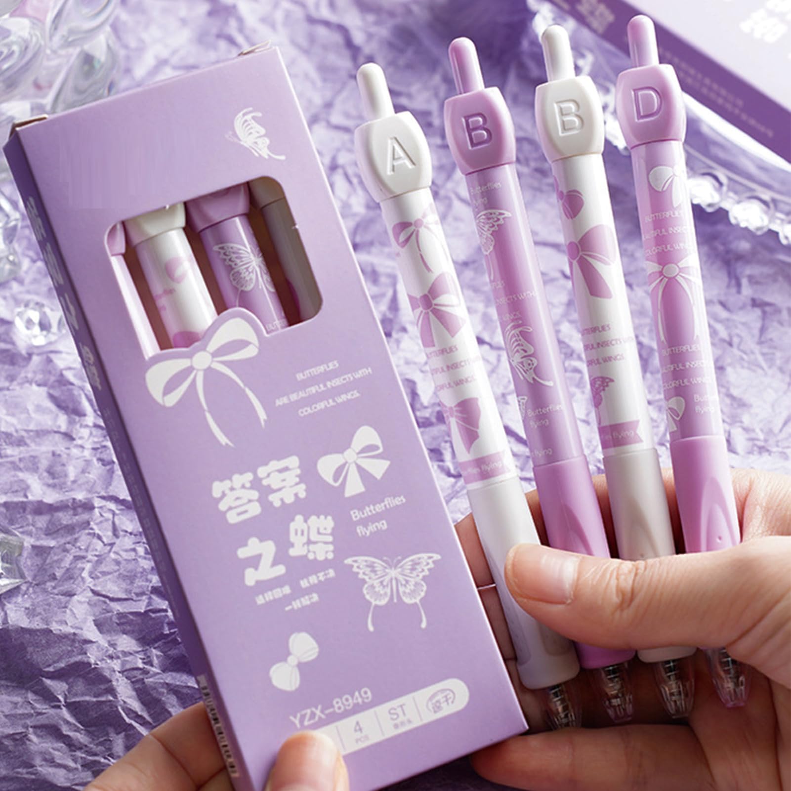 4 Pcs Cute Gel Pens Purple Retractable Pens with Rotatable ABCD Design 0 5mm Black Ink Writing Pen — view 7