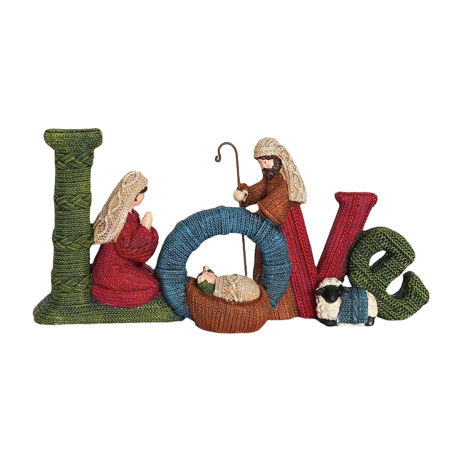 PLCPDM Christmas Nativity Set with English Letter Figures Christmas Religious Celebration for Desktop Decors Resin Nativity Set