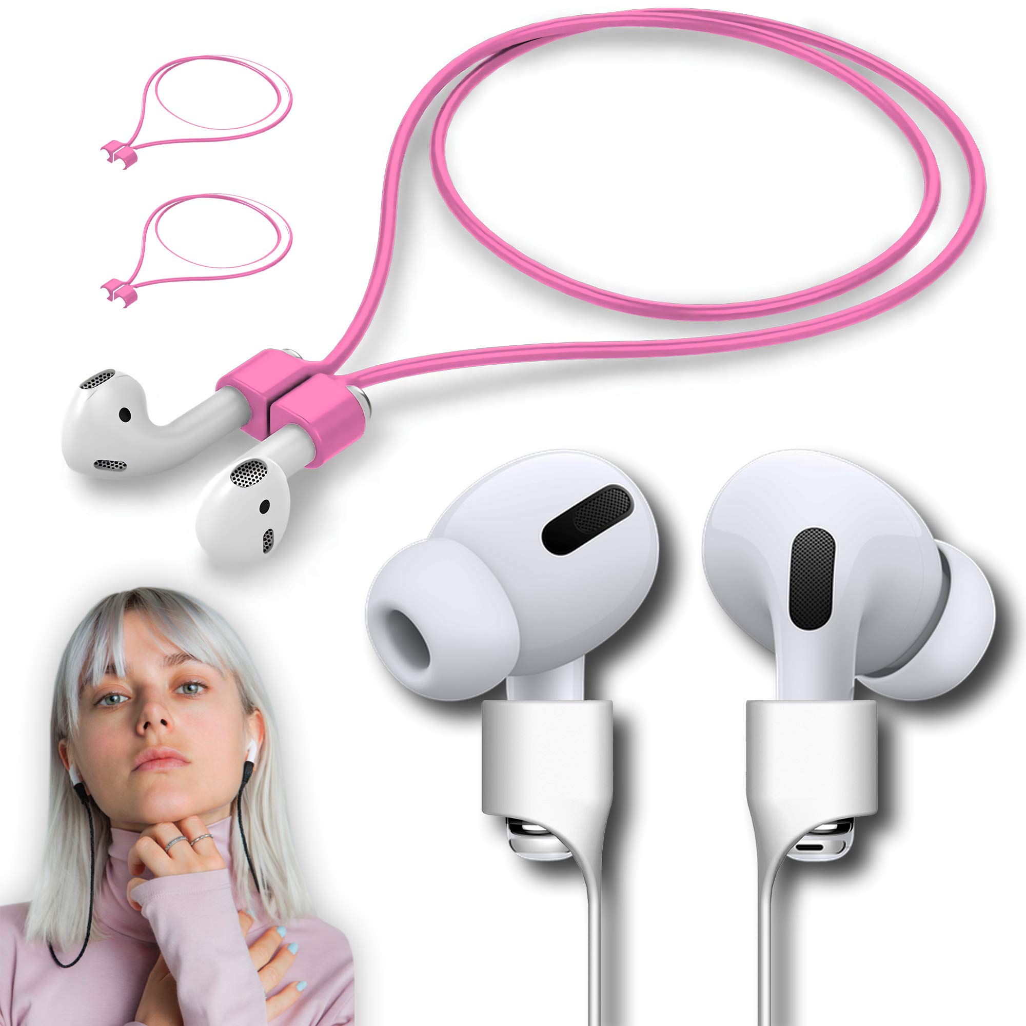 cobcobb Ultra Strong Magnetic Airpod Pro Strap Anti-Lost Cord Sports Lanyard Compatible with Airpods 3rd 2nd Generation Pro 3 2 1 (3 Pink)