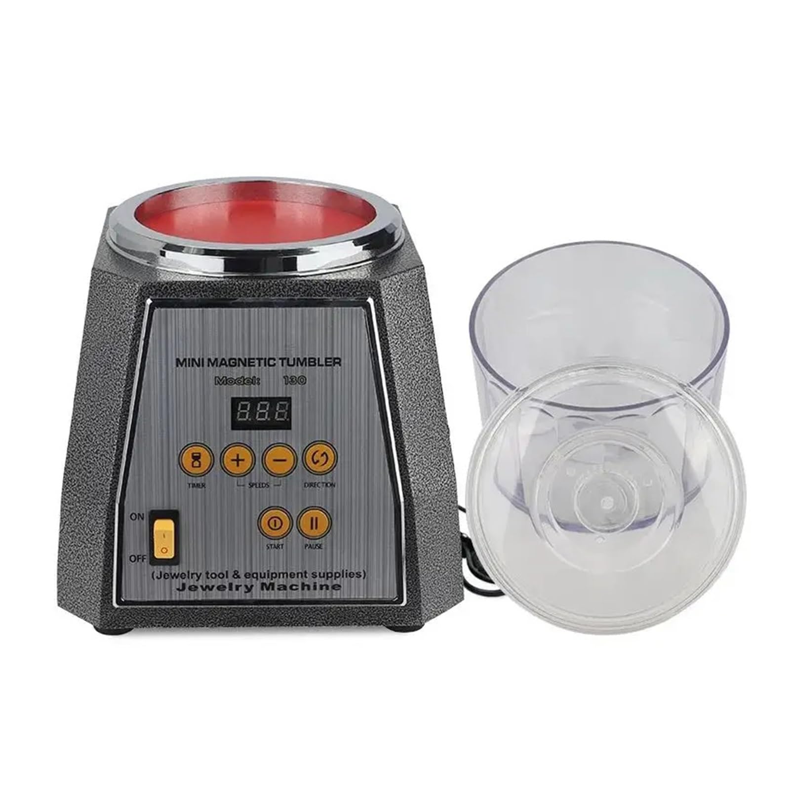 Schmuckpolierer KT-130 Magnetische Trommel-Rotationspoliermaschine, Finishing-Maschine, AC-Schmuckreiniger-Werkzeuge mit 200 g Poliernadeln