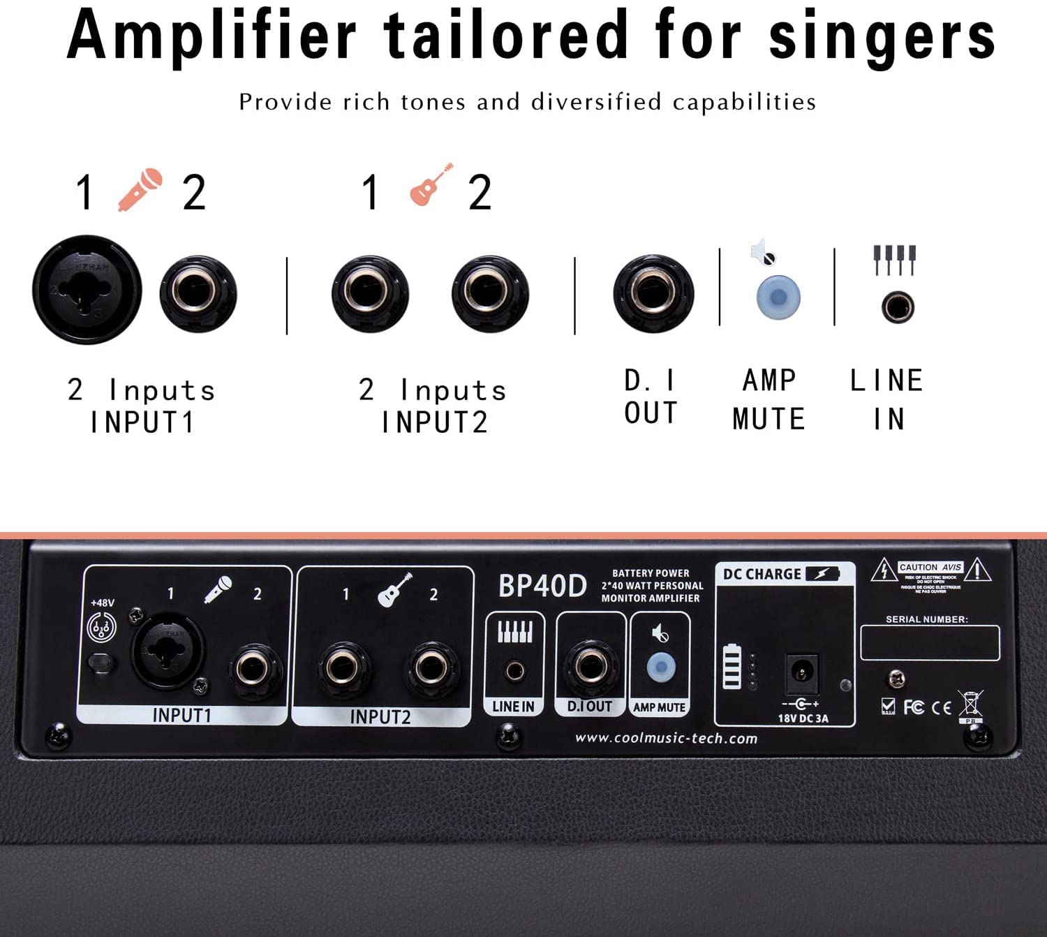 Amazon | Coolmusic BP40D 充電式アコースティックギターアンプ エレキ