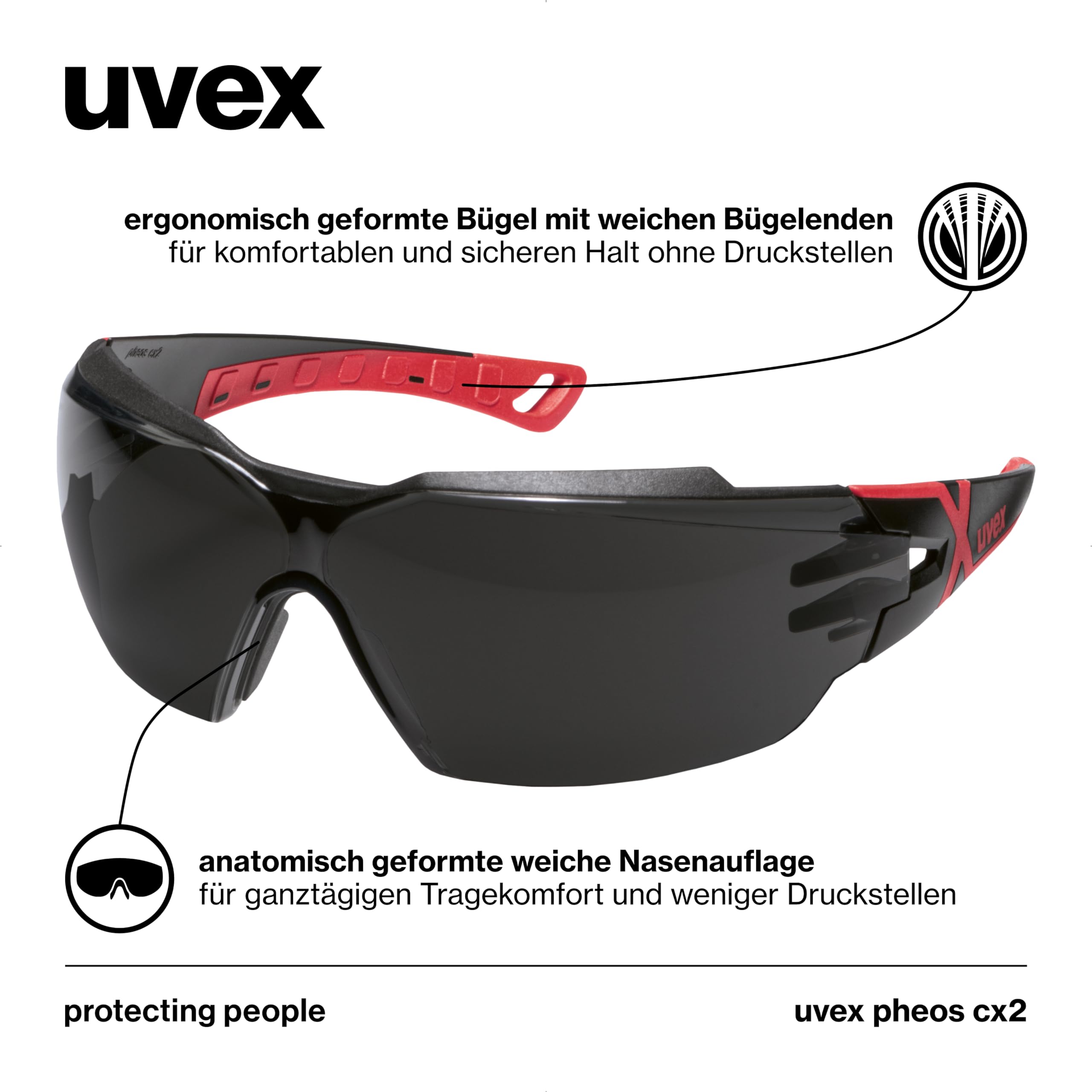Uvex pheos cx2 Schutzbrille für HPL/IPL-Haarentfernung Augenschutz Infrarot UV-Strahlung metallfrei Anti-Beschlag kratzfest getönt IR-ex 5