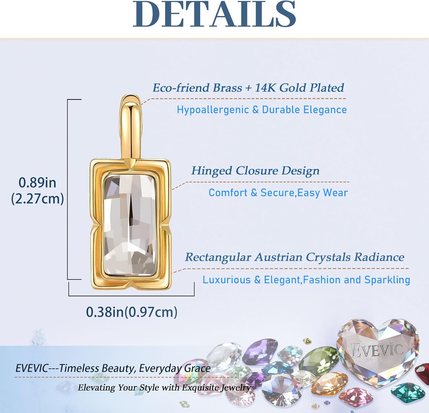 EVEVIC Austrian Crystal Leverback Earrings for Women Baguette Crystal Drop Earrings 14K Rose Gold Plated Hypoallergenic Jewelry Gift - Image 6