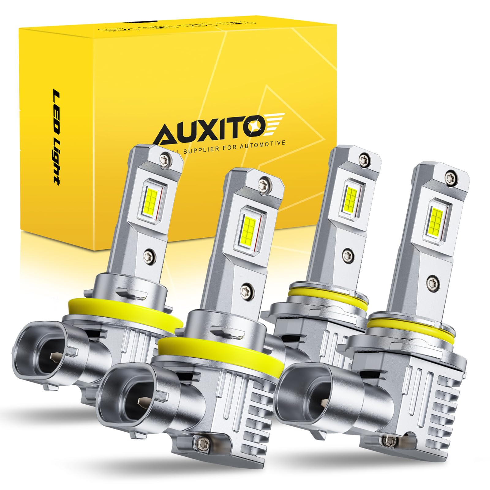 AUXITO H11 9005 LED Combo Bulbs 190,000LM 1500% Brighter than Halogen,4PCS