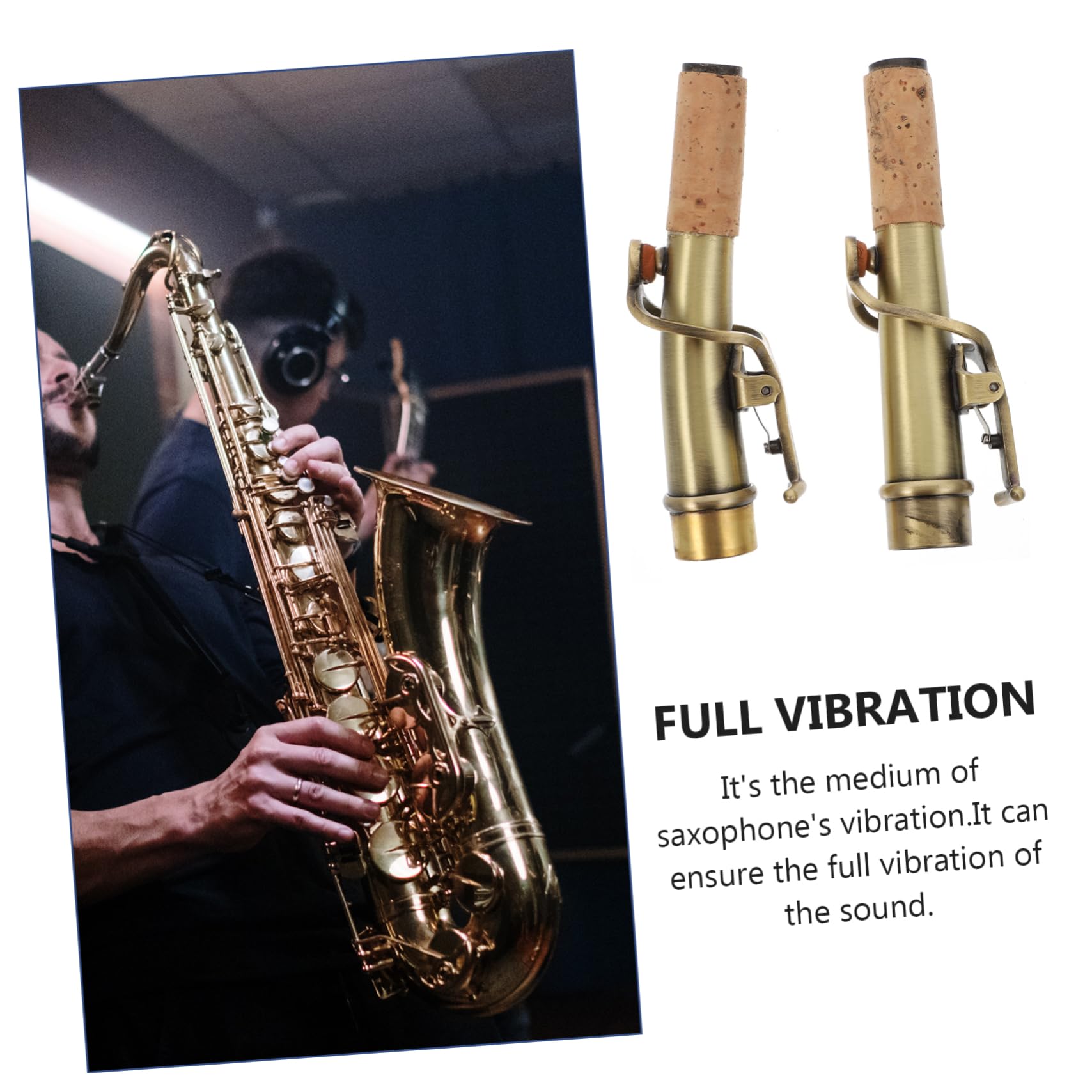 Collo Saxofono Dritto Retrò 2 Pezzi Bronzo e Sughero | Manici Curvi e Dritti, Accessori Vintage per Sax, Trasmissione Vibrazioni e Trasparenza Sonora