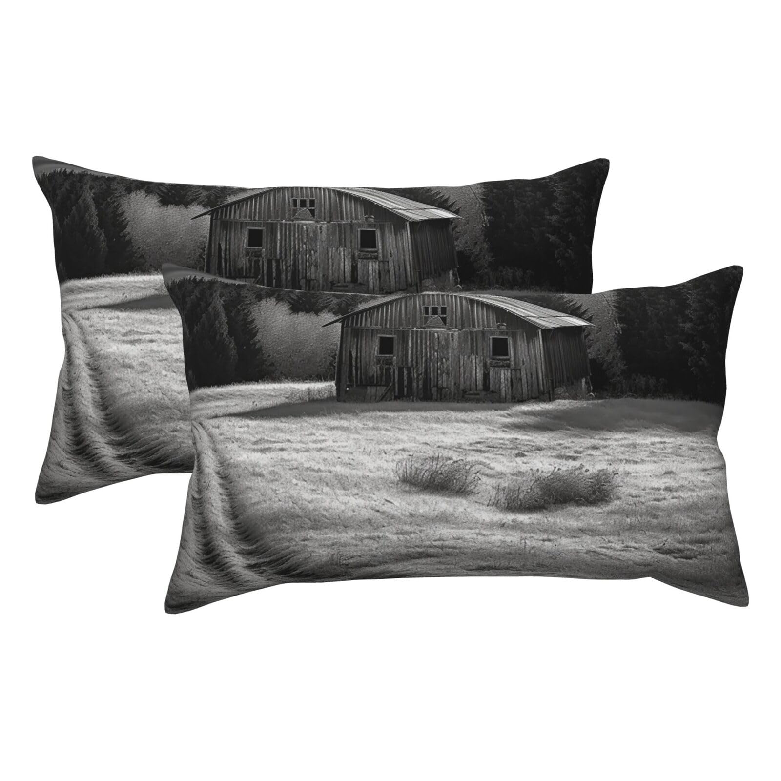 2 Pack King Pillow Cases with Hidden Zipper, Soft Breathable Pillow Covers for Hair and Skin, Barn Black and White Pillowcases 20"x36" Bed Pillow Protectors Cover for Sleeping Gifts