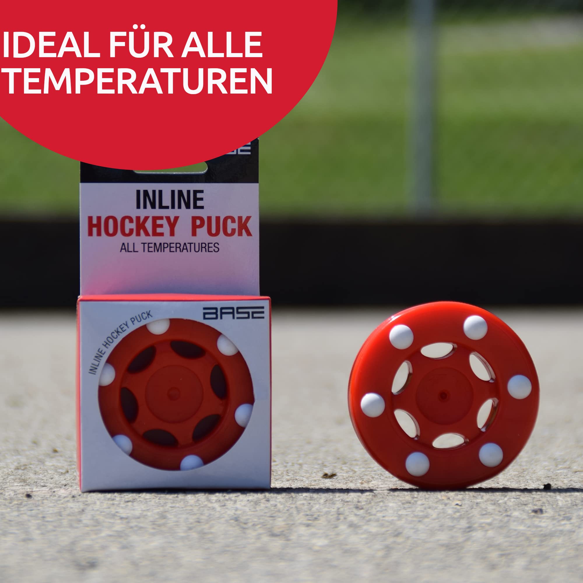 Base Inline Puck Pro I Construction à 6 Boutons I Idéal pour Les revêtements Lisses I pour Toutes Les températures I Hockey en Ligne et de Rue I Rouge Unisexe, 8 cm