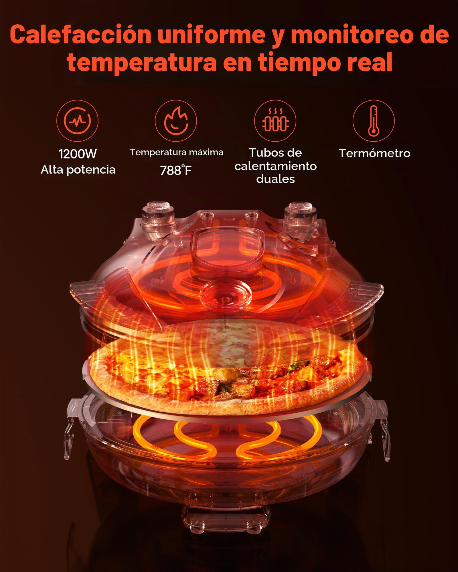 VEVOR Horno de Pizza Eléctrico de 1200 W, con Piedra de Cordierita, Control de Temperatura 5 Niveles, Ventana de Visualización para Una Cocción Precisa, hasta 420 °C, Rojo, 380 x 350 x 190 mm