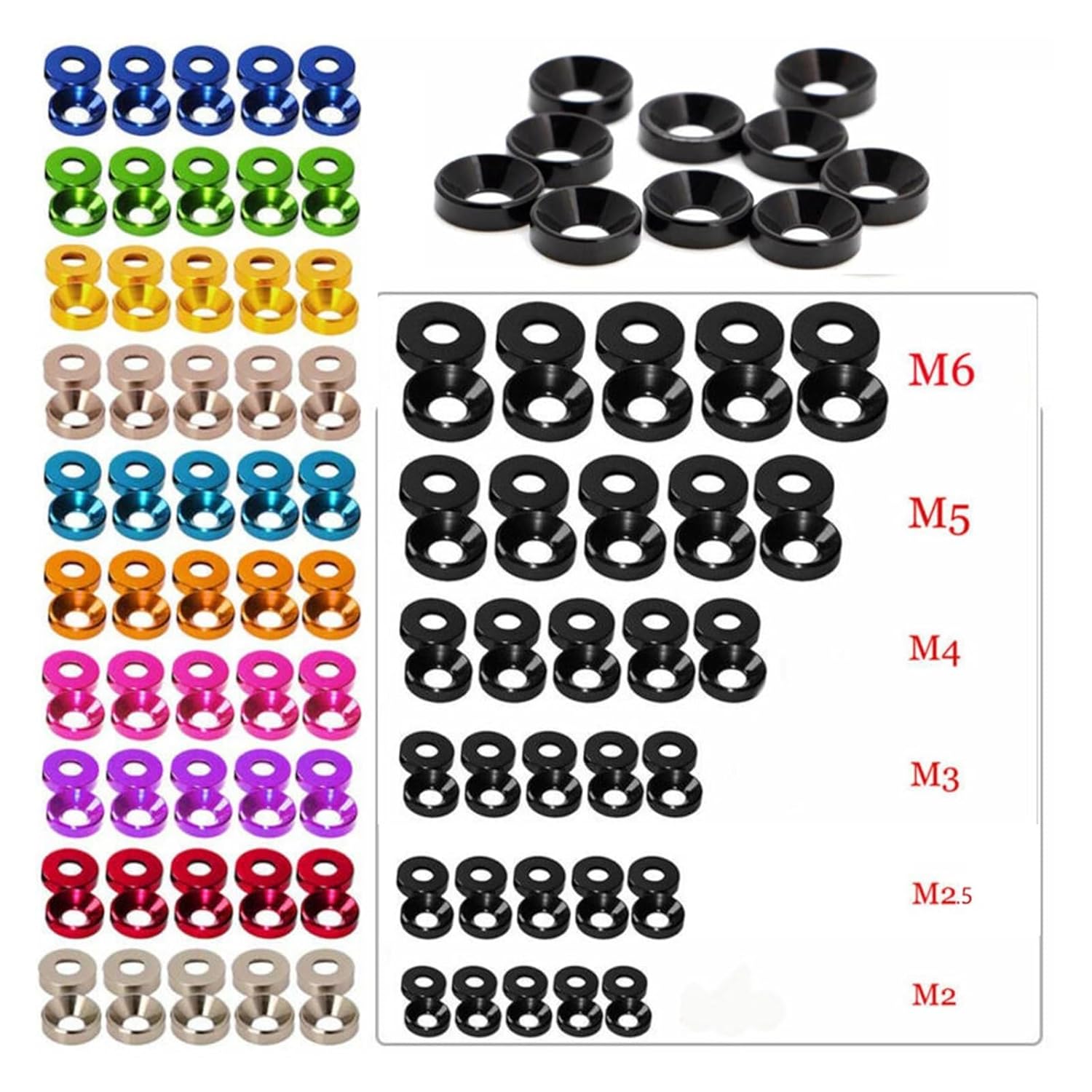 Aluminum Alloy M2 / M2.5 / M3 / M4 / M5 / M6 Anodized Countersunk Head Bolt Washers Gasket(Silver,M5)
