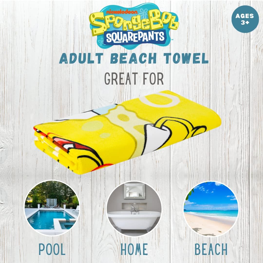 Collectibles Spongebob Squarepants Super Soft Cotton Bath/Pool/Beach Towel, 60 in x 30 in, (Official) Niceklodeon Product By Franco