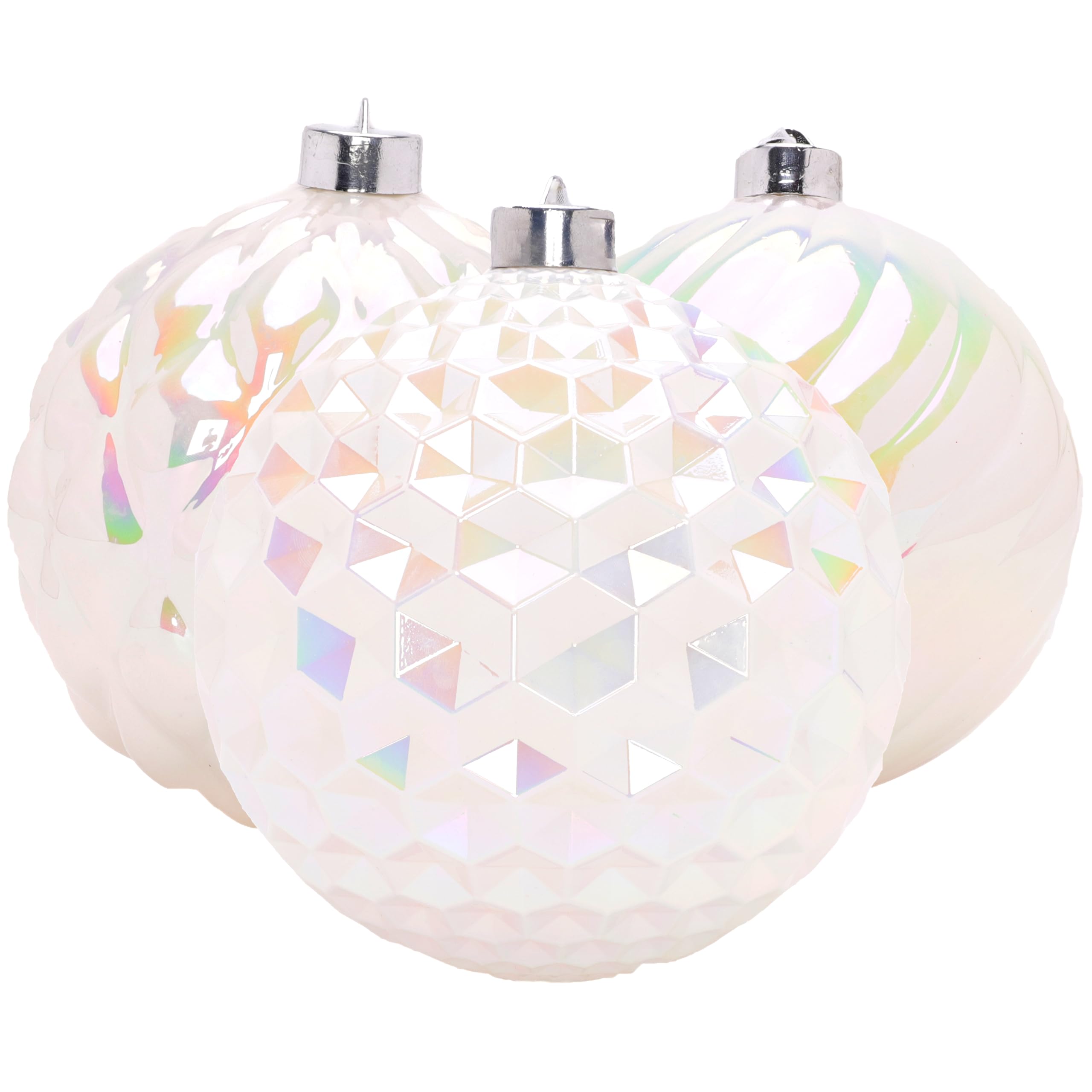 Christmas Concepts® Pack of 3-150mm (5.9") Giant White Iridescent Faceted Baubles - Shatterproof Hanging Ornaments - Christmas Decorations