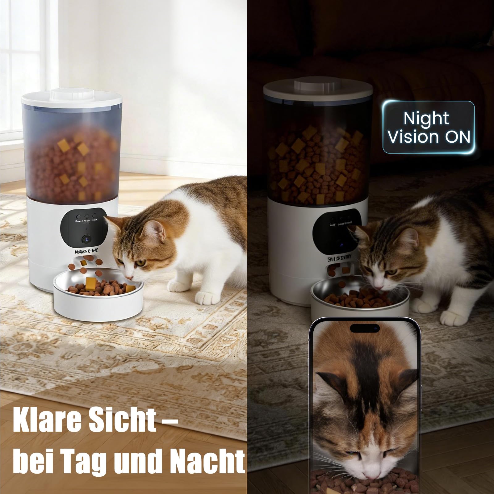5L Futterautomat Katze mit App Steuerung, Smarter Automatischer Futterspender für Katzen & Hunde, 10s Sprachaufnahme & 2-Wege-Audio, Personalisierter Fütterungsplan, Doppelstromversorgung