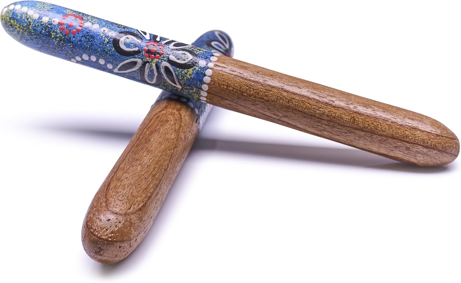 Clapsticks, drewniane kijki do rytmu, niebieski design, 25 x 3 cm, tradycyjne instrumenty perkusyjne, odpowiednie dla wszystkich grup wiekowych