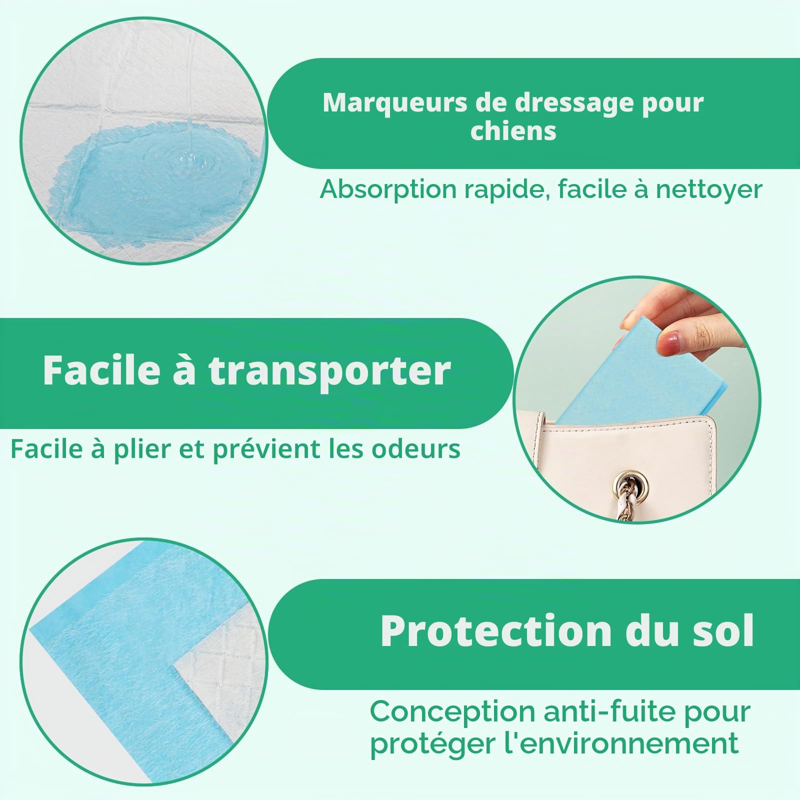 100 PCS Alaise pour Chien, 60×60 cm Tapis absorbant Chiot et Chat, Tapis de Propreté Animaux de Compagnie avec 6 Couches, il Est Capable de Sécher Rapidement et Empêche les Infiltrations D'eau