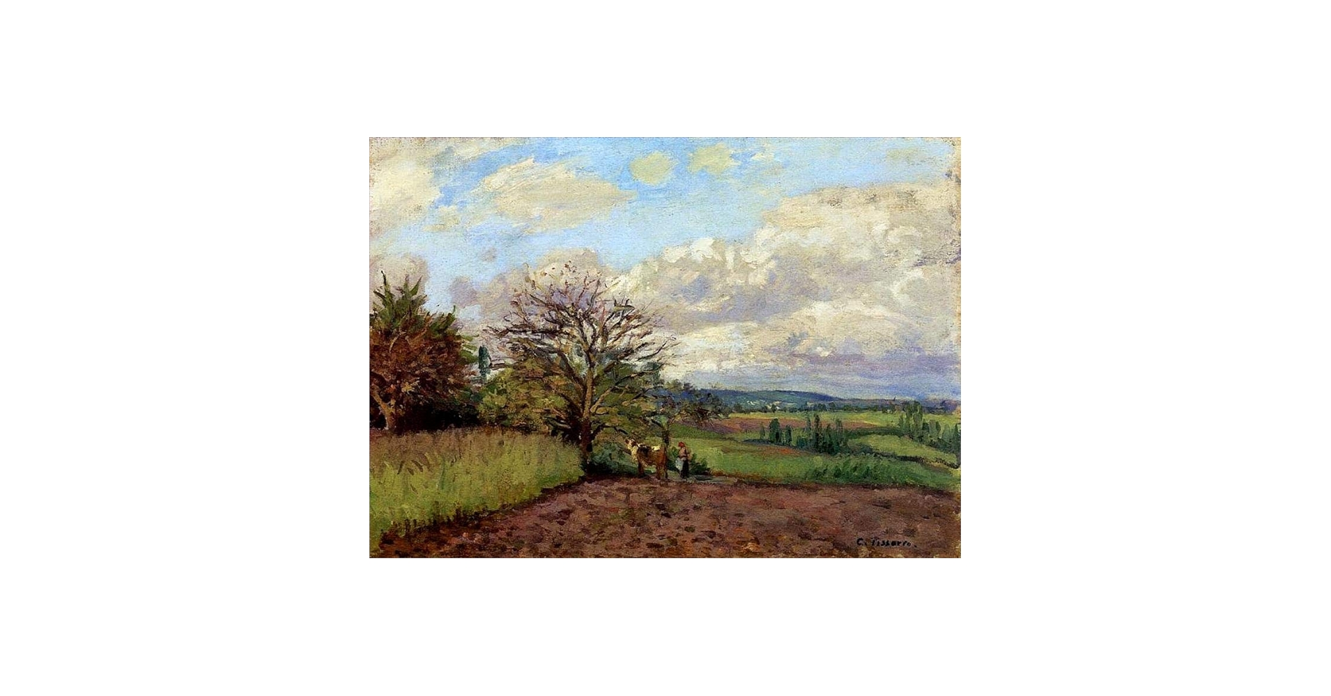 Amazon.co.jp: 14 の有名な絵画 - 牛飼いのいる風景 カミーユ ピサロ