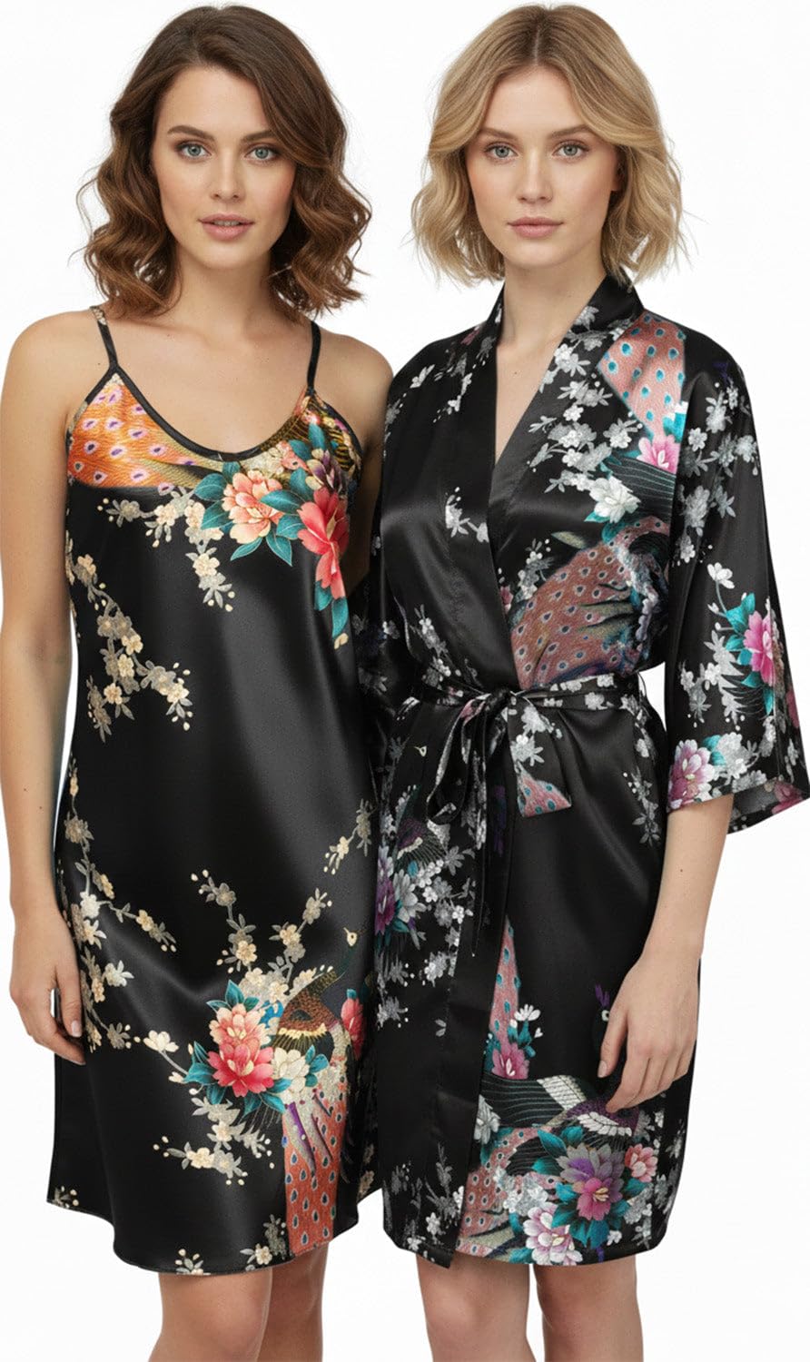 Trifolium Kimono Robe And Chemise Silky Peacock Satin Nightgown Bathrobe Wedding Negligee Nightdress — view 33