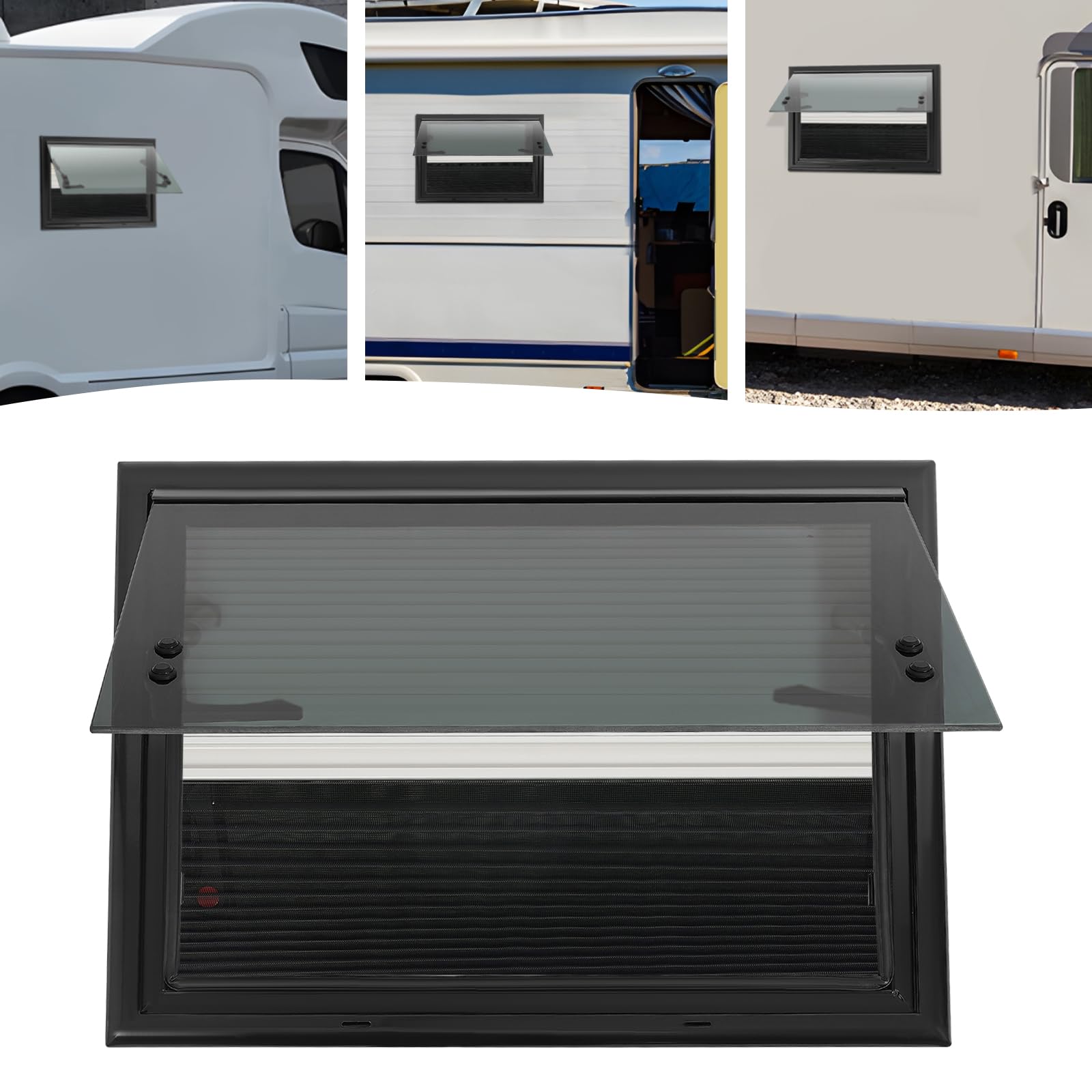 Ausstellfenster Wohnmobilfenster mit Integriertem Rollo und Fliegengitter, Wohnwagen Fenster Seitenfenster Wohnmobil Fenster, RV Externes Push Fenster für Wohnwagen Van Camper (500x350mm)