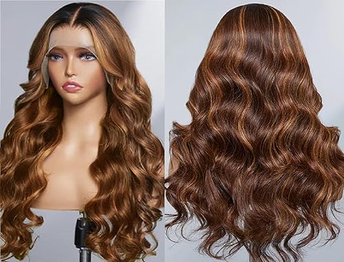 Miniatura 3 de TESLAL Peluca de cabello humano con encaje frontal con reflejos, densidad del 180 %, rubio miel de 13 x 4, ondulado, HD, transparente, con fuente de