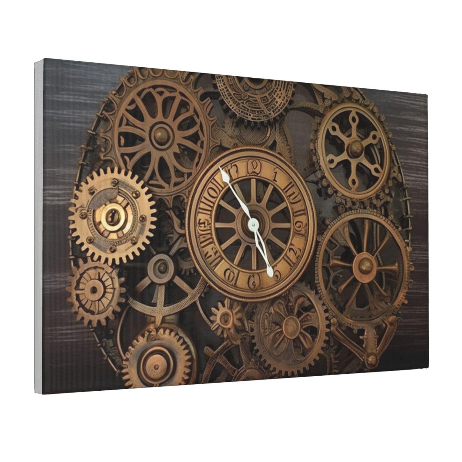 Framed Wall Art for Living Room Art Work, Steampunk Gears Clock Picture Prints Modern Office Wall Paintings Poster Aesthetic Wall Decorations for Home Decor Ready To Hang 12"x18"