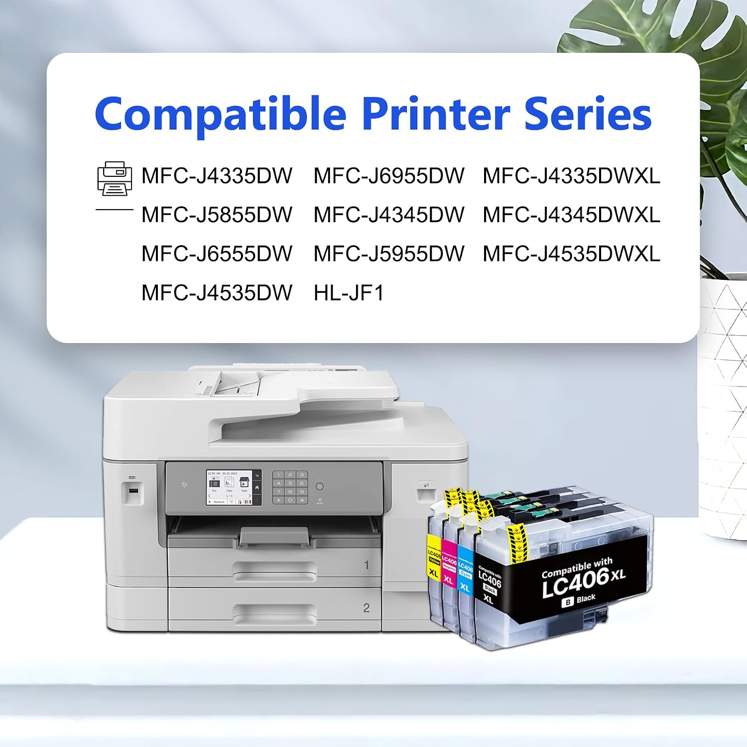 LC406XL High Yield Ink Cartridges 4-Pack Replacement for Brother LC406 LC406XL LC406 XL Work for MFC-J4335DW MFC-J5855DW MFC-J6955DW MFC-J4345DW HL-JF1 Printer (Black,Cyan,Magenta,Yellow)