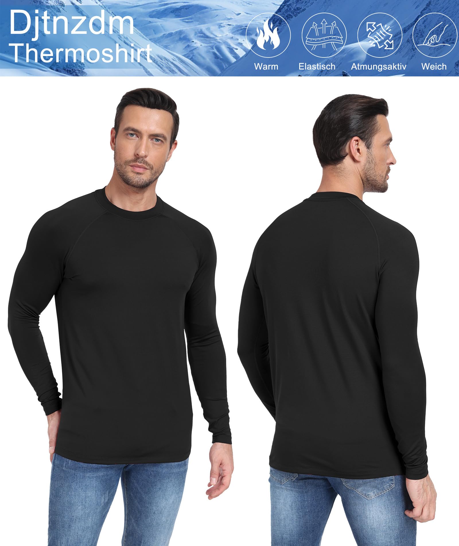 Djtnzdm Maglia Termica Uomo Manica Lunga Magliette da Ciclismo Invernale Sci Maglie Termiche Elastico Caldo T-Shirt Sportiva a Compressione Pacco da 2