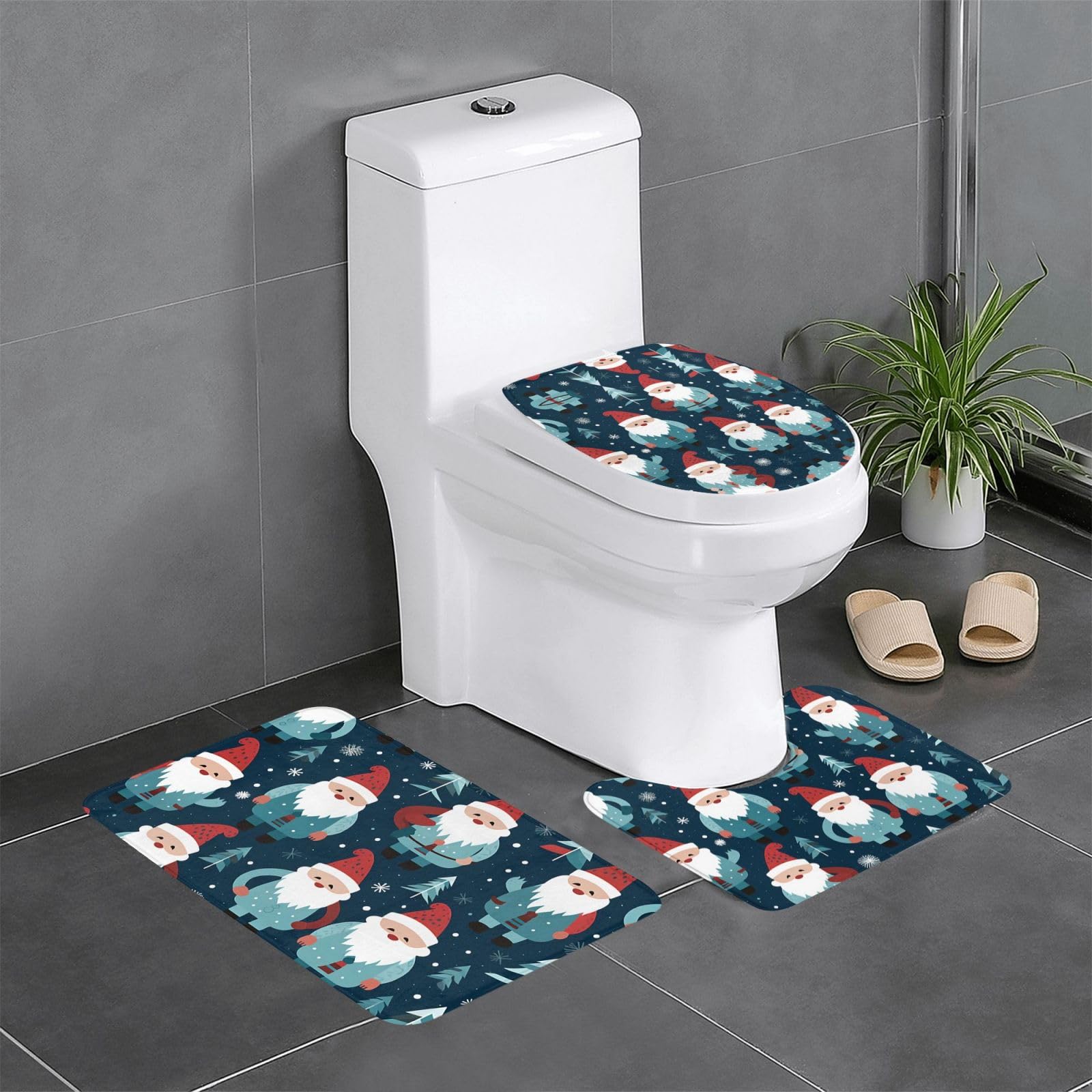 Tapis de bain Noël antidérapants : lot de 3 pour toilettes et coiffeuse