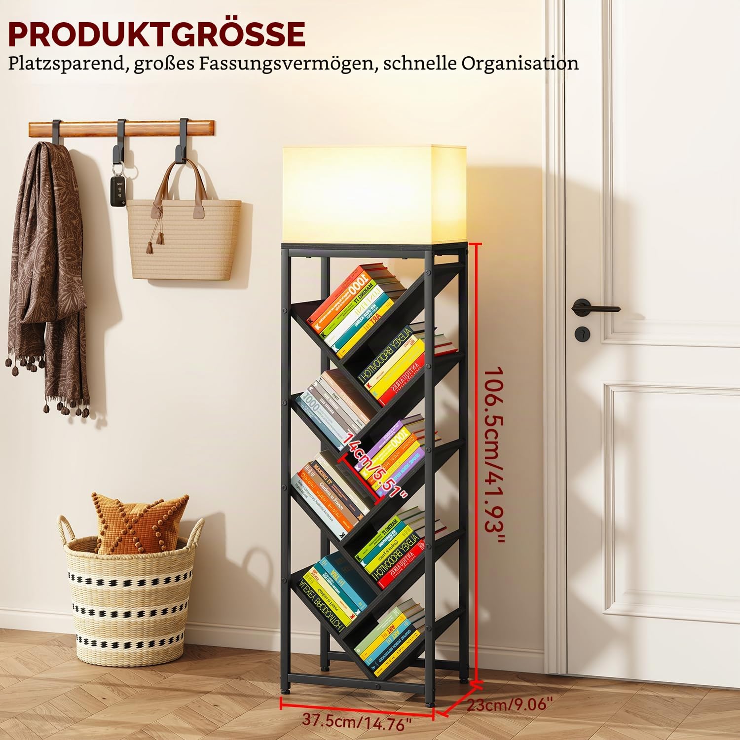 IBUYKE Bücherregal Baumform 9 Ebenen,Standregal Holz,Schwarz TBC002B