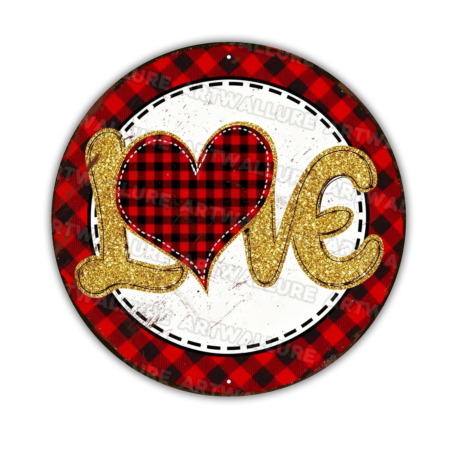 Valentine Hearts Wreath Metal Sign Round Rustic Farmhouse Design For Door Wall Decor Country Style 8x8Inch