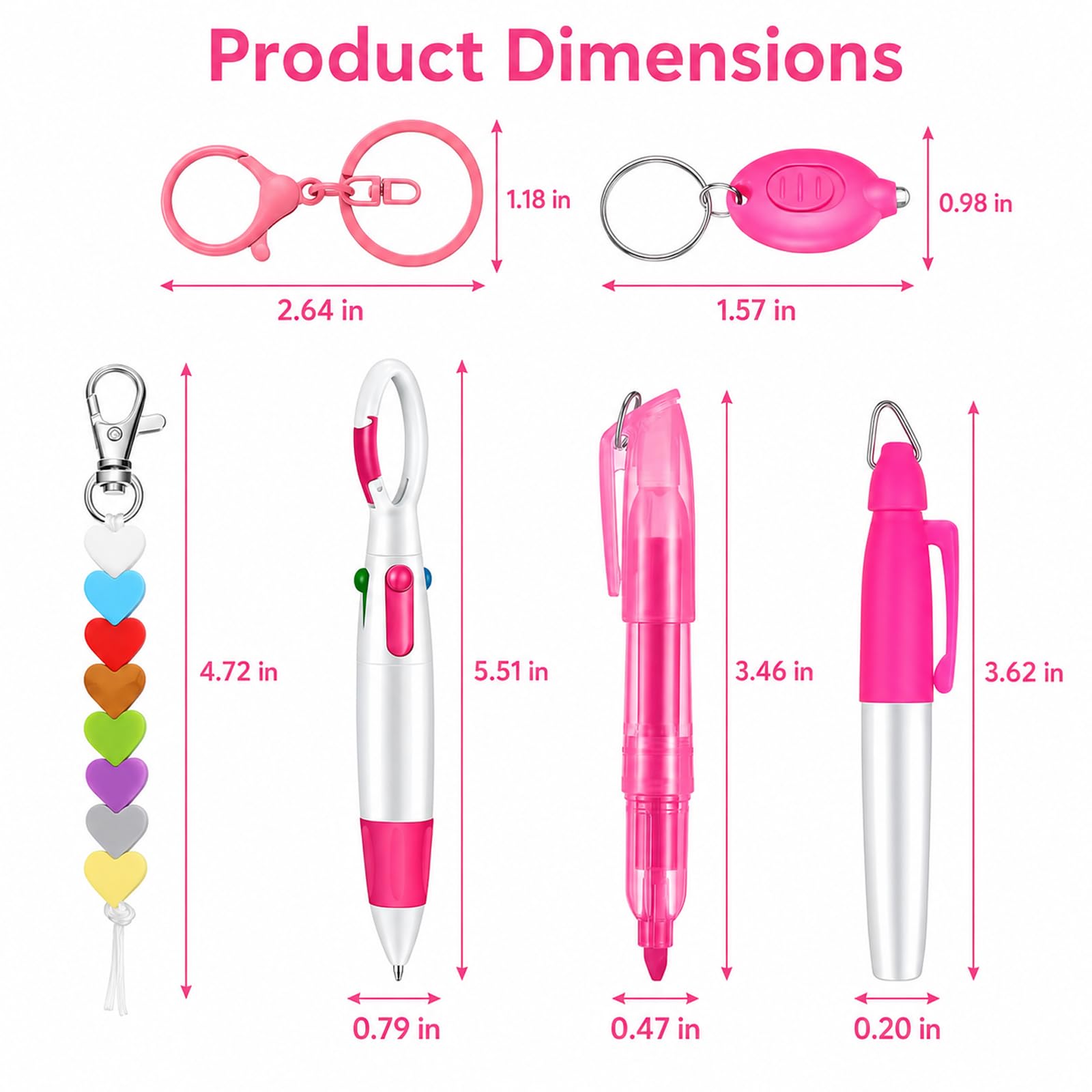 Stylo badge pour infirmières, lot de 3, stylo bille rétractable avec clip porte-clés, marqueur permanent, mini lampe LED, décor perles cœur, cadeau pour étudiants infirmiers, 3 couleurs