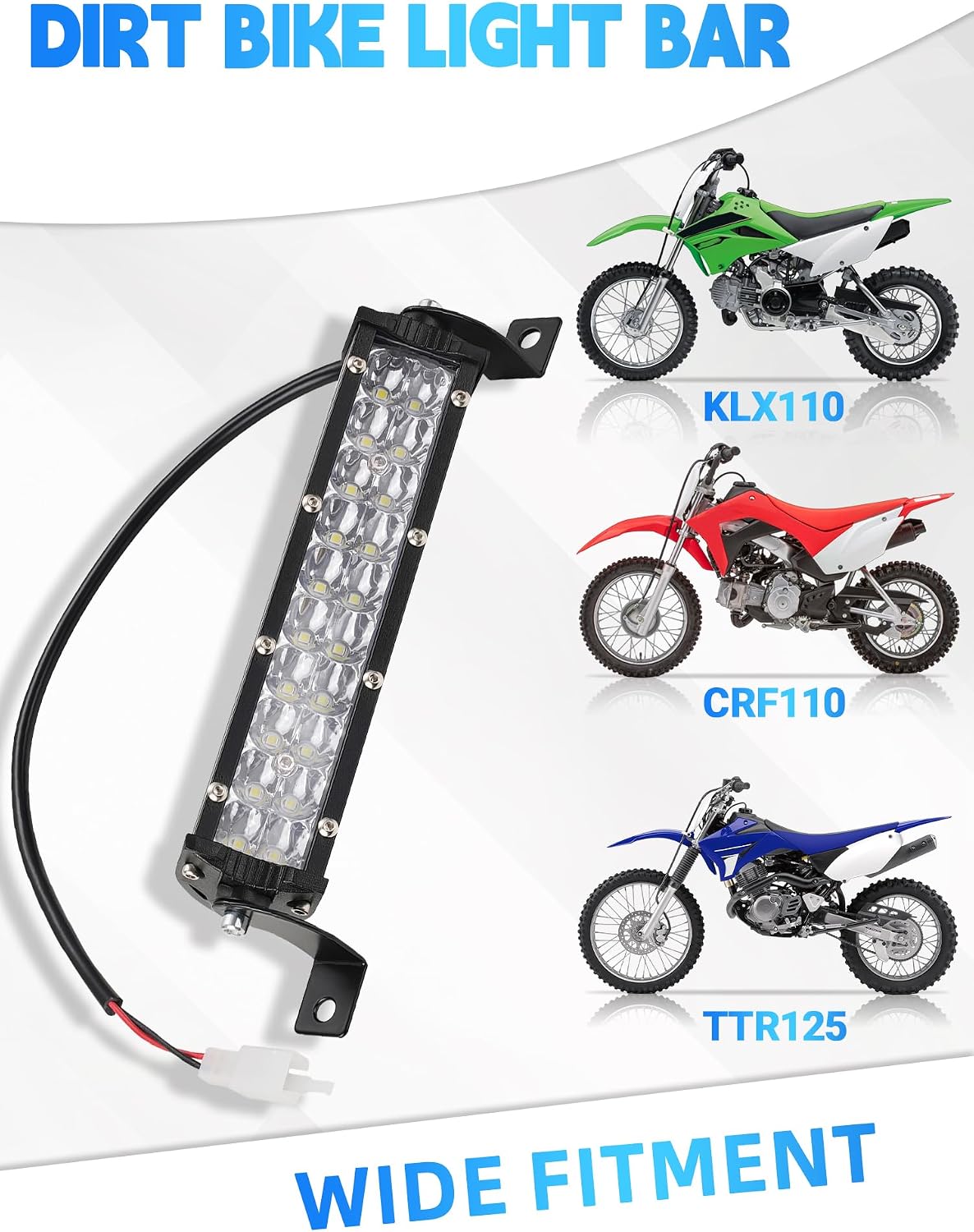 Dirt Bike Light Bar 60W 6000LM for KLX110 CRF110 TTR110 YZ250F, LED Headlight Bar for Most 7/8” Handlebars