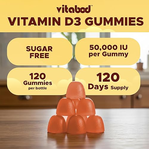 Miniatura 6 de Gomitas semanales de vitamina D3 sin azúcar de 50,000 UI – 120 unidades de apoyo para huesos, dientes e sistema inmunológico – Suplemento sin OMG,