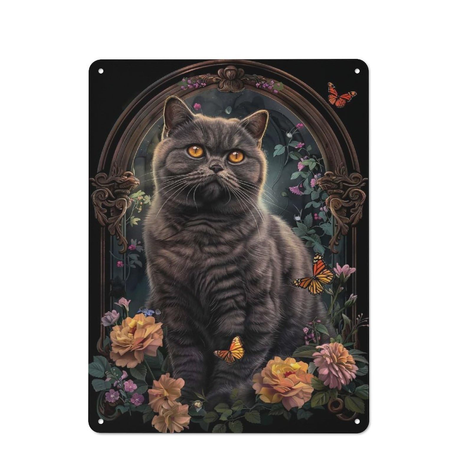 Junmoney Style-9 Tin Sign With Exotic Shorthair Design 40X30cm, Understated Studio Wall Plaque For Hobby Room, Office, Lounge Or Living Room