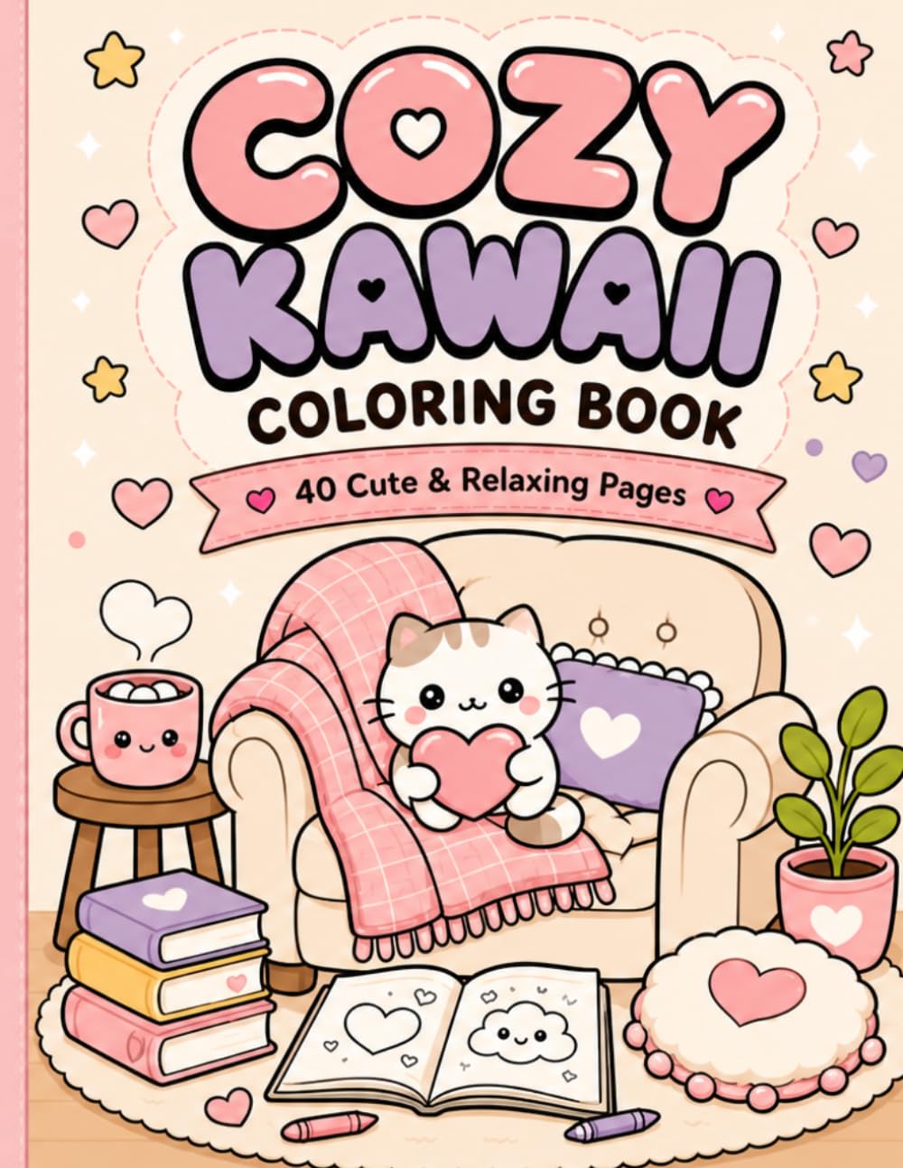 Cozy Kawaii Coloring Book: 40 Cute and Relaxing Coloring Pages for Stress Relief