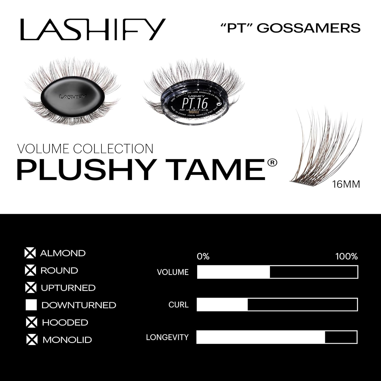 Lashify Plushy Tame 16mm Gossamer Lashes in Truffle Color, Easy DIY False Lashes for a Voluminous Yet Still Natural Look