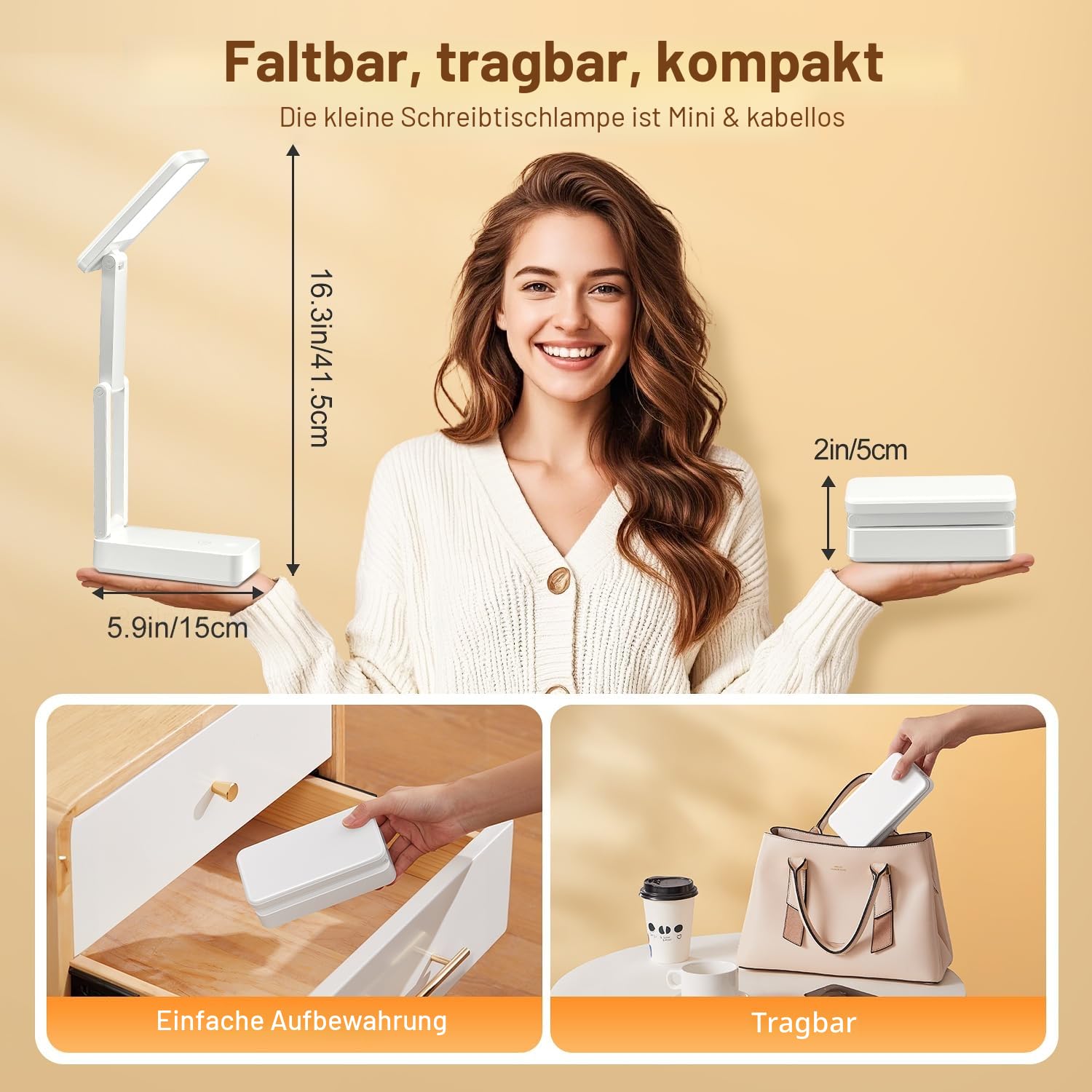 6000mAh Akku Tischlampe Kabellos, 3 Farben+Dimmbar Schreibtischlampe Kinder, Faltbar+Tragbar Led Tischlampe Akku Lampe, Nachttischlampe Touch Lampe mit Timer, Leselampe Kinder, Campinglampe Aufladbar