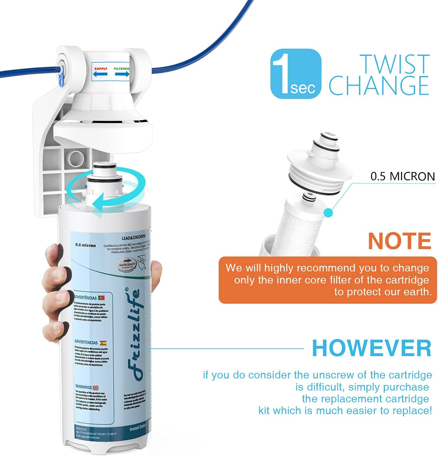 Frizzlife MP99 Replacement Filter Cartridge With FZ-2 Filter Cartridge Inside - Image 3