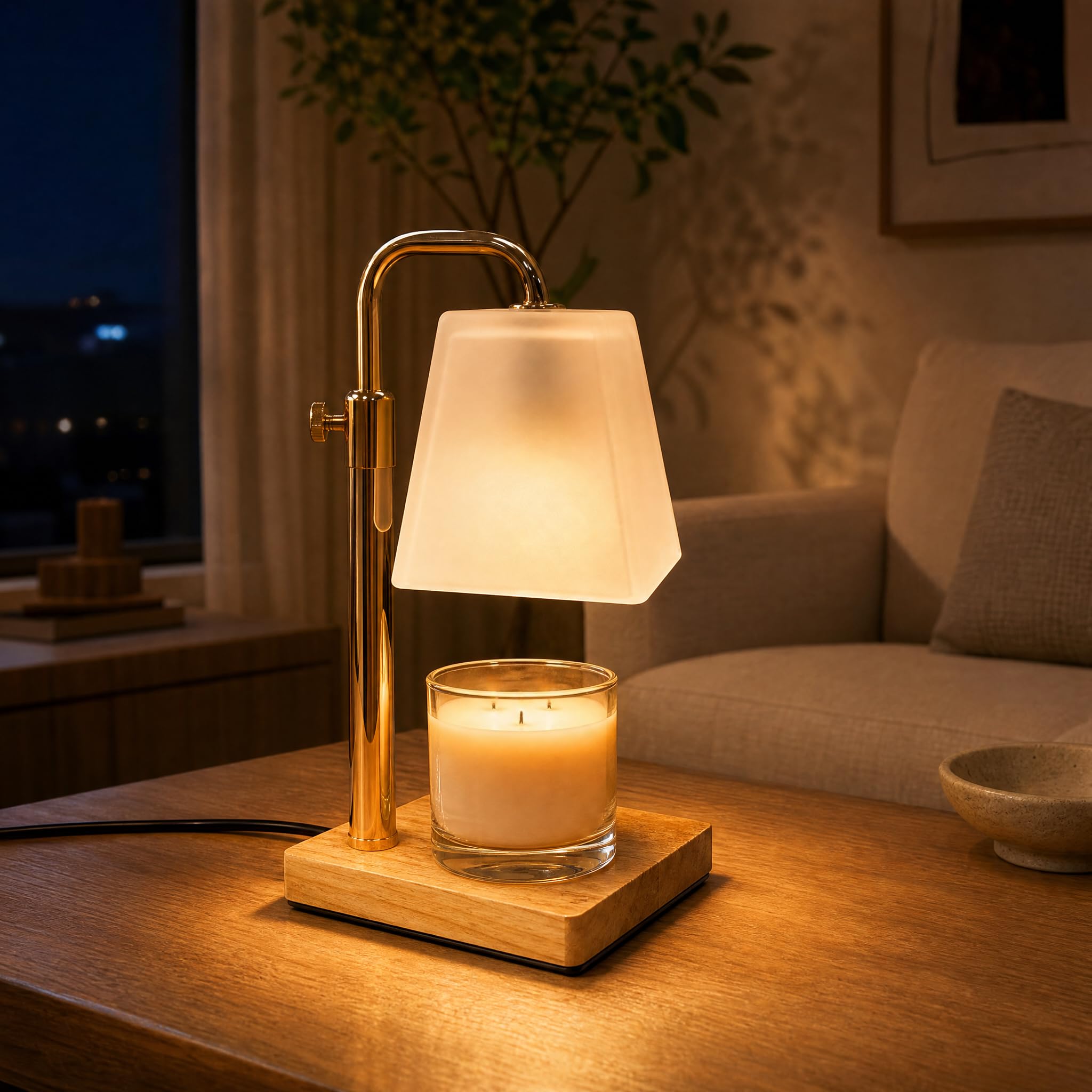 Quigo Women's White-Golden Candle Warmer Lamp With Timer Electric Wax Warmer For Scented Wax Melts And Jar Candles Line Control Dimmable Adjustable Height Gifts For Housewarming White