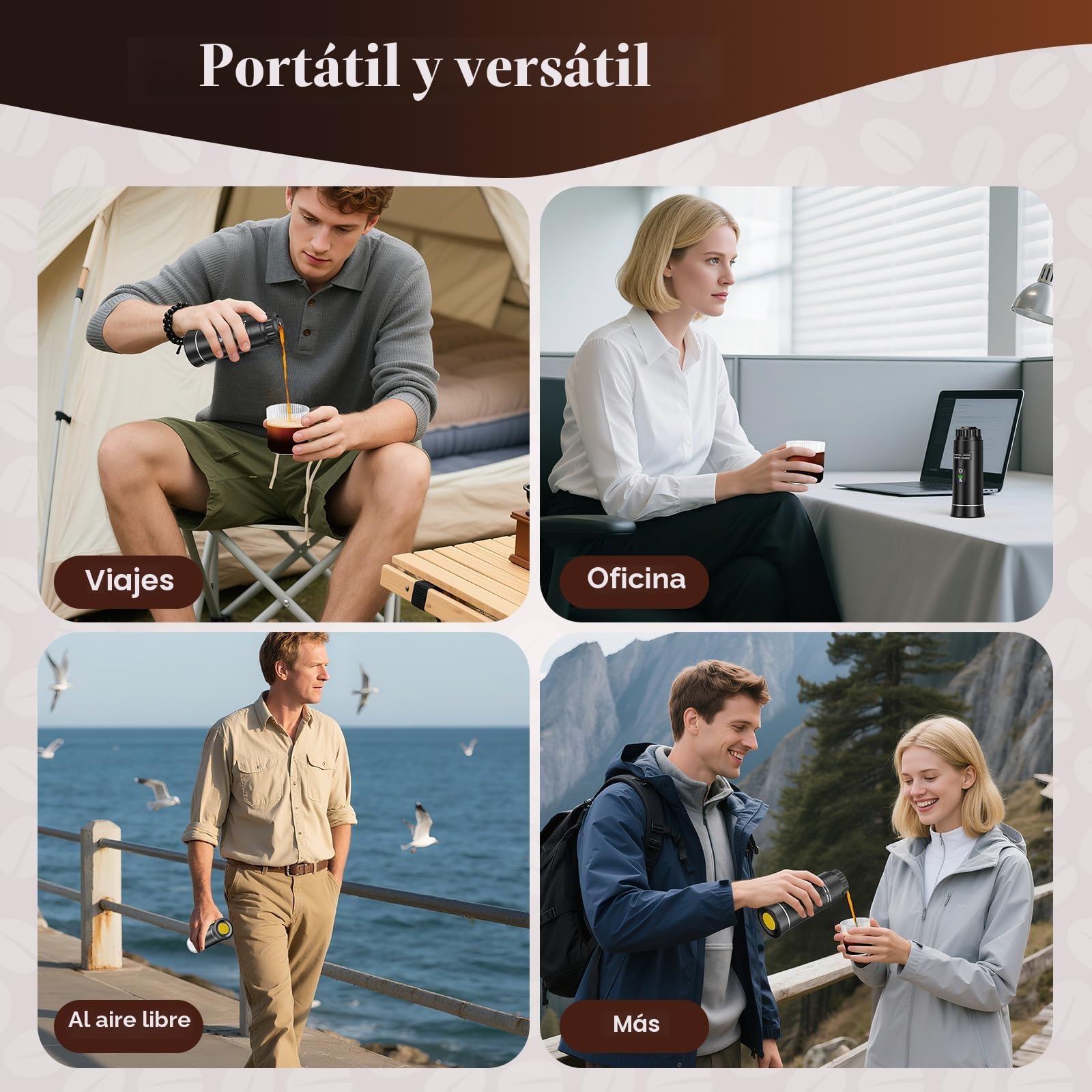 Cafetera Espresso Portátil, Cafetera Eléctrica 3 en 1, Cafetera Portátil Para Camping, mini Autocalentable, Compatible con Café Molido y Cápsulas