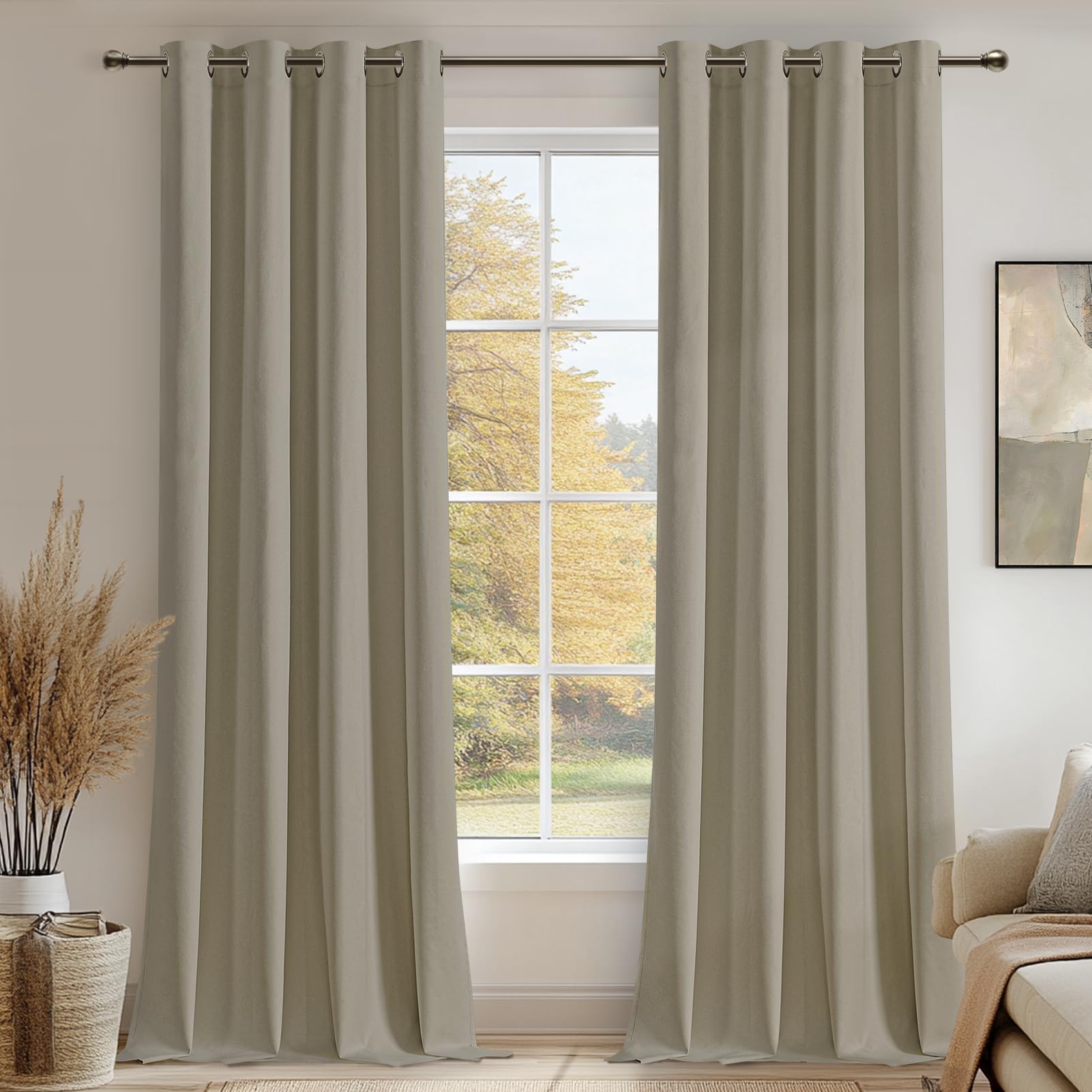 MRTREES Cortinas Opacas de Lino Natural al 100% Cortinas Termicas Aislantes Frio y Calor, Cortina Blackout Anti Luz con Ojales para Salon Dormitorio Comedor Habitacion 2 Piezas, 132x245 cm Global Recycled Standard Global Recycled Standard Global Recycled Standard