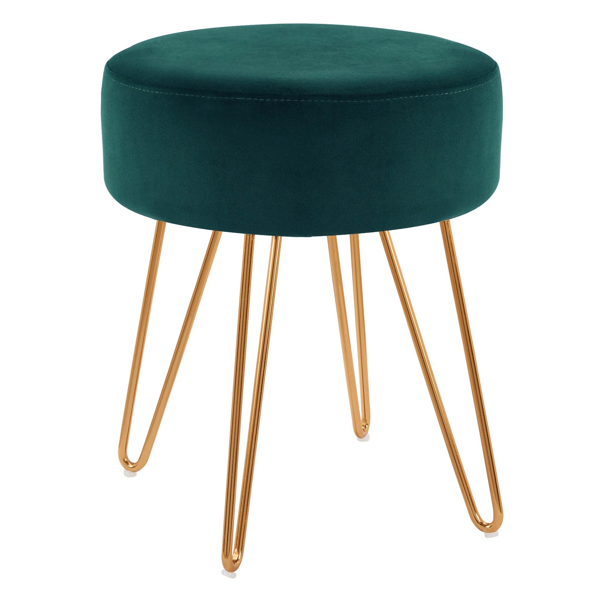 Stool made of Fabric Velvet Stool Round Ottoman Outstanding Design Metal Legs Colour Selection 9111, colour:teal, material:Velvet