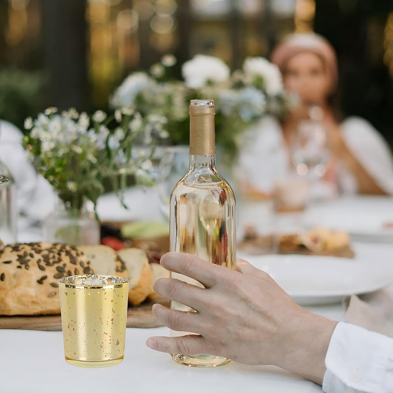 Bougeoirs Doré en Verre au Mercure, Lot de 12 Photophores pour Décoration Mariage