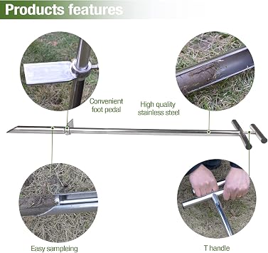 40 Soil Probe, Stainless Steel Soil Sampler Probe with Foot Pedal and Reusable Sample Bags, Soil Test Kits for Lawn Plant Garden Farm Soil Sampling