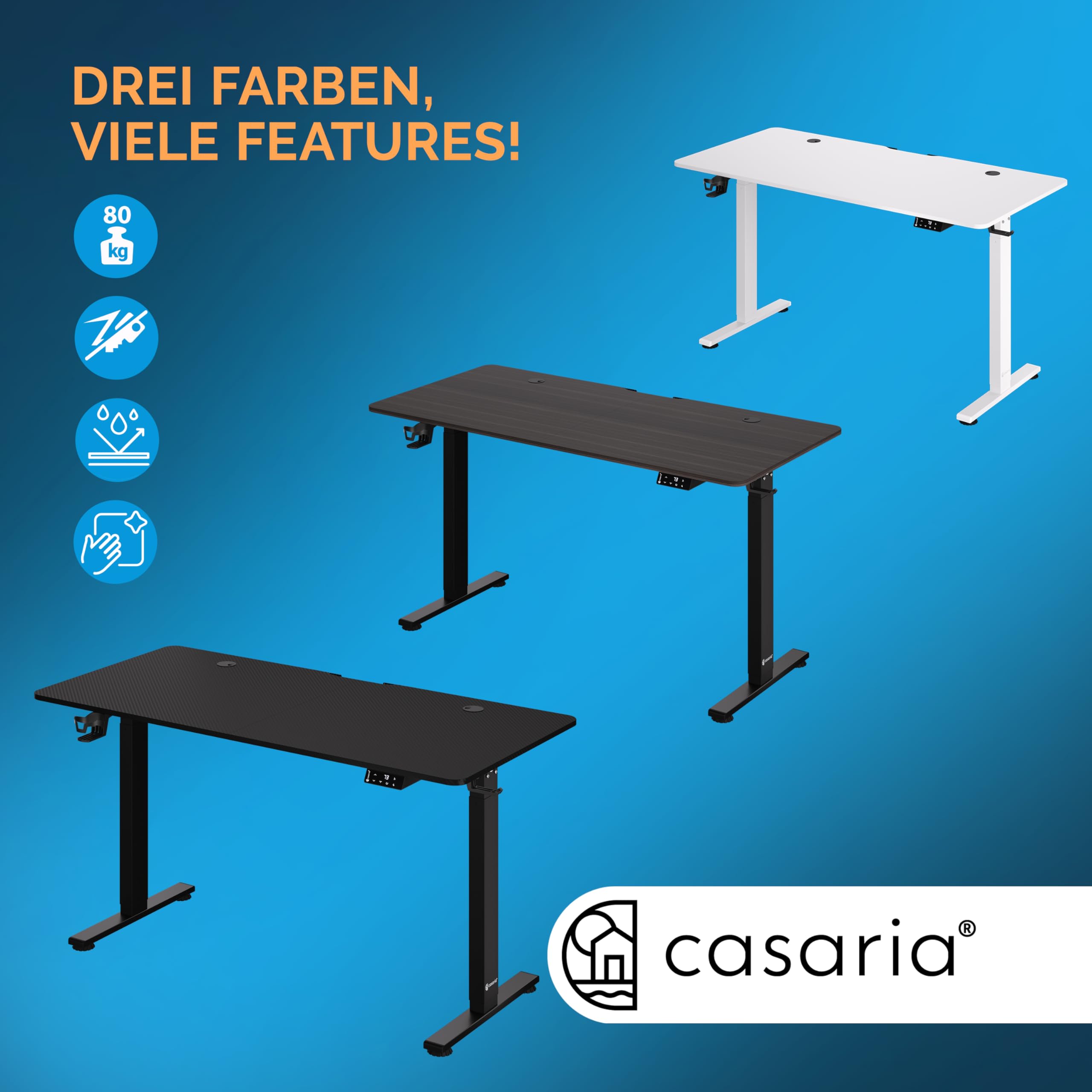 Casaria® Höhenverstellbarer Schreibtisch 140cm Beige Gestell Tischplatte Gaming Tisch LCD Display Memoryfunktion Elektrisch mit Zubehör Computertisch Büro
