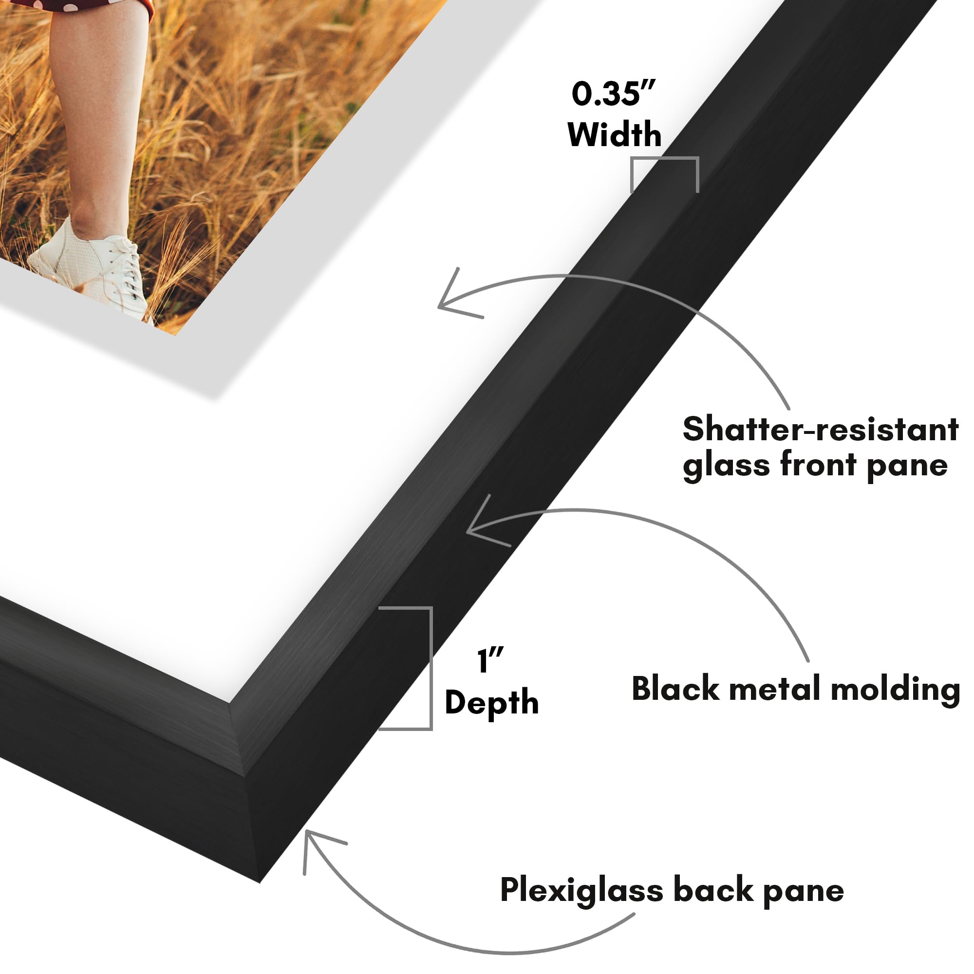 Americanflat Schwebender Aluminium-Bilderrahmen, 40,6 x 50,8 cm, Schwarz – Verwendung als 40,6 x 50,8 cm Bilderrahmen oder 28,9 x 35,6 cm – Fotorahmen mit schmaler Metallform und poliertem Plexiglas