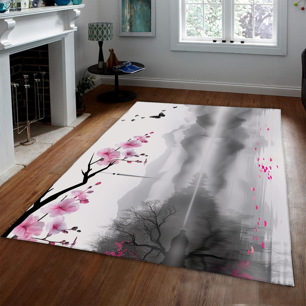 Zmywalne dywaniki 140 x 200 cm Rugs Pokój dzienny kwitnąca róża ptak do sypialni i jadalni nowoczesny orientalny tusz do prania wzór kwiat wiśni wewnętrzne dywany