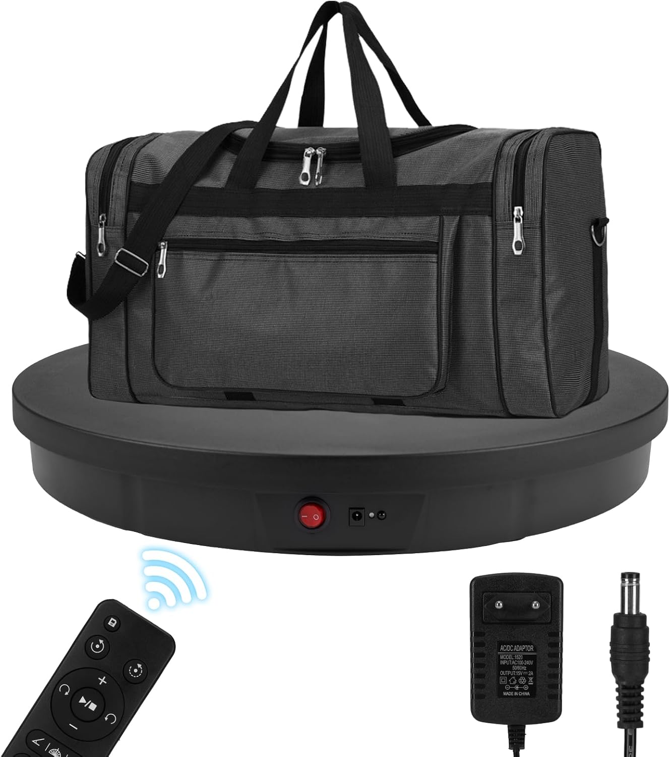 Motorized Rotating Display Stand, 360 Degree Automatic Rotating Display Stand, Angle Speed Adjustabl Turntable for Big Size Products Potography Live Video Show Black/ 20.5inch /330Lbs Load/Wired 20.5inch/ 300Lbs Load, Wired, Black