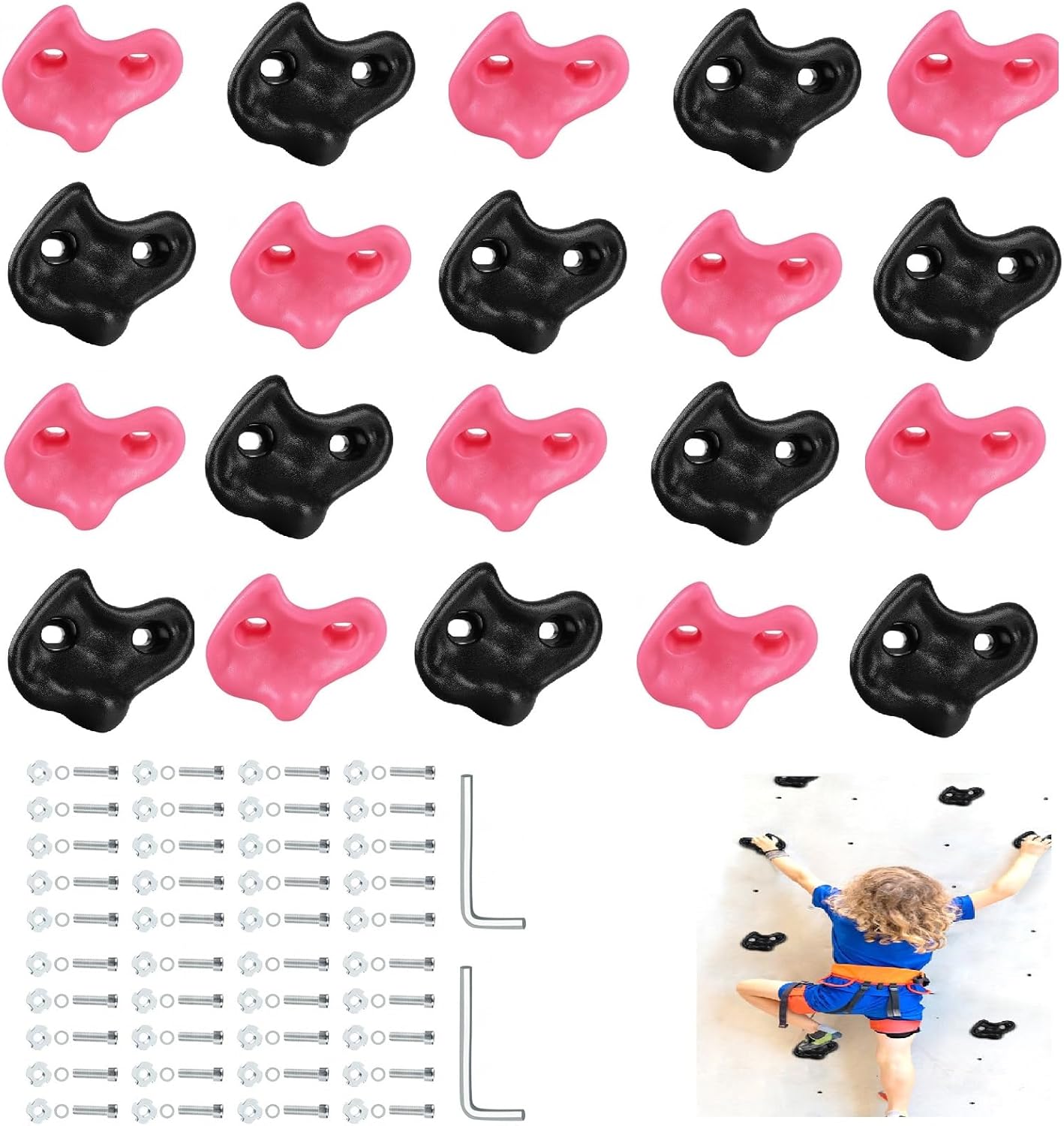 veimia 20PCS Rock Climbing Holds,Rock Climbing Wall for Kids, Extra Large Size Climbing Rock Wall Grips with Mounting Hardware and Wrench for Indoor Outdoor Playground,Installed on Wooden Board